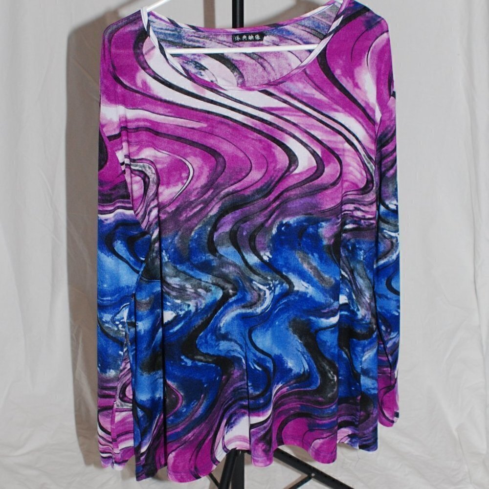 Womens XXL Purple Blue & White Long Sleeve Shirt EUC 26” pit to pit